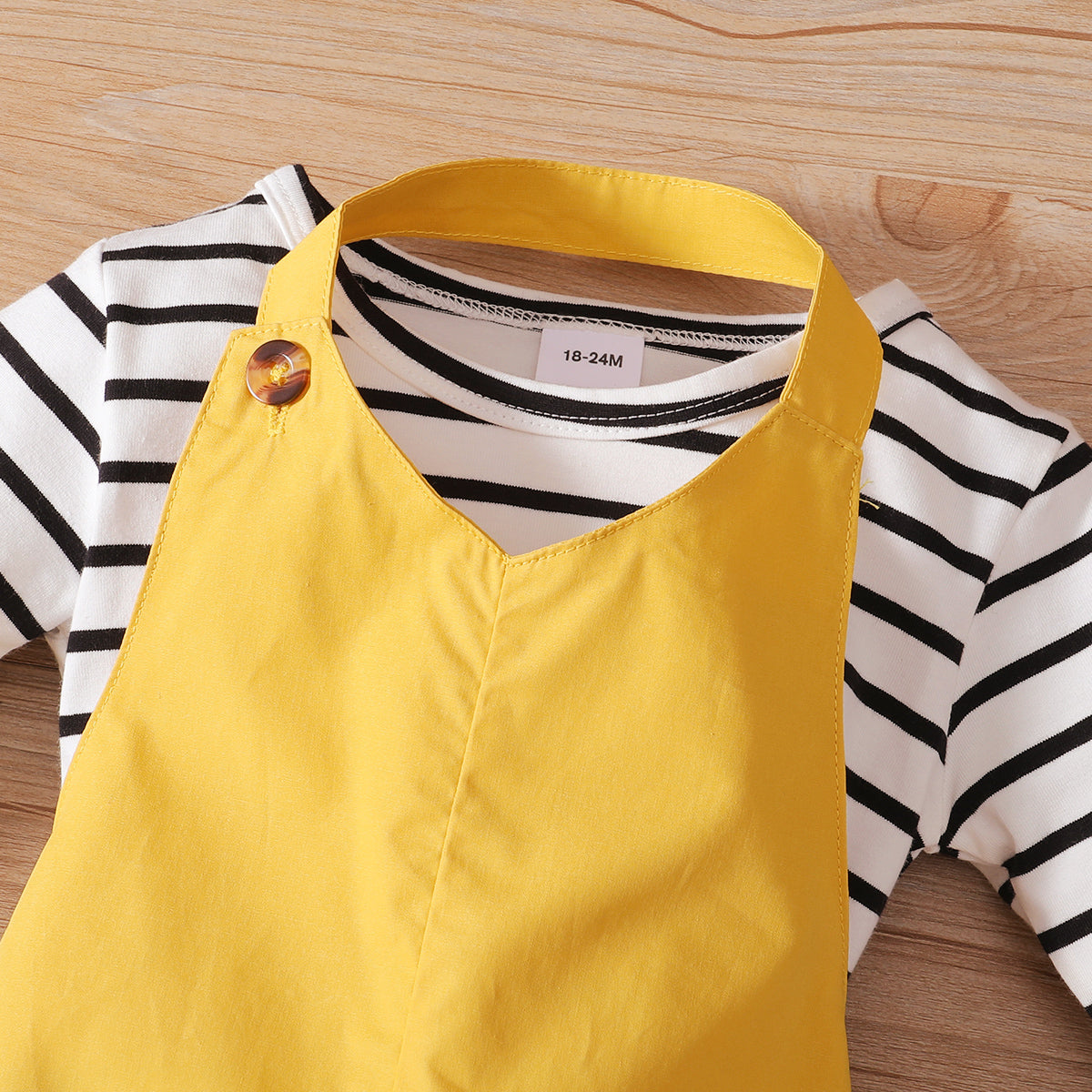 2-piece Toddler Girl Stripe Long-sleeve Top and 100% Cotton Halter Overalls Set