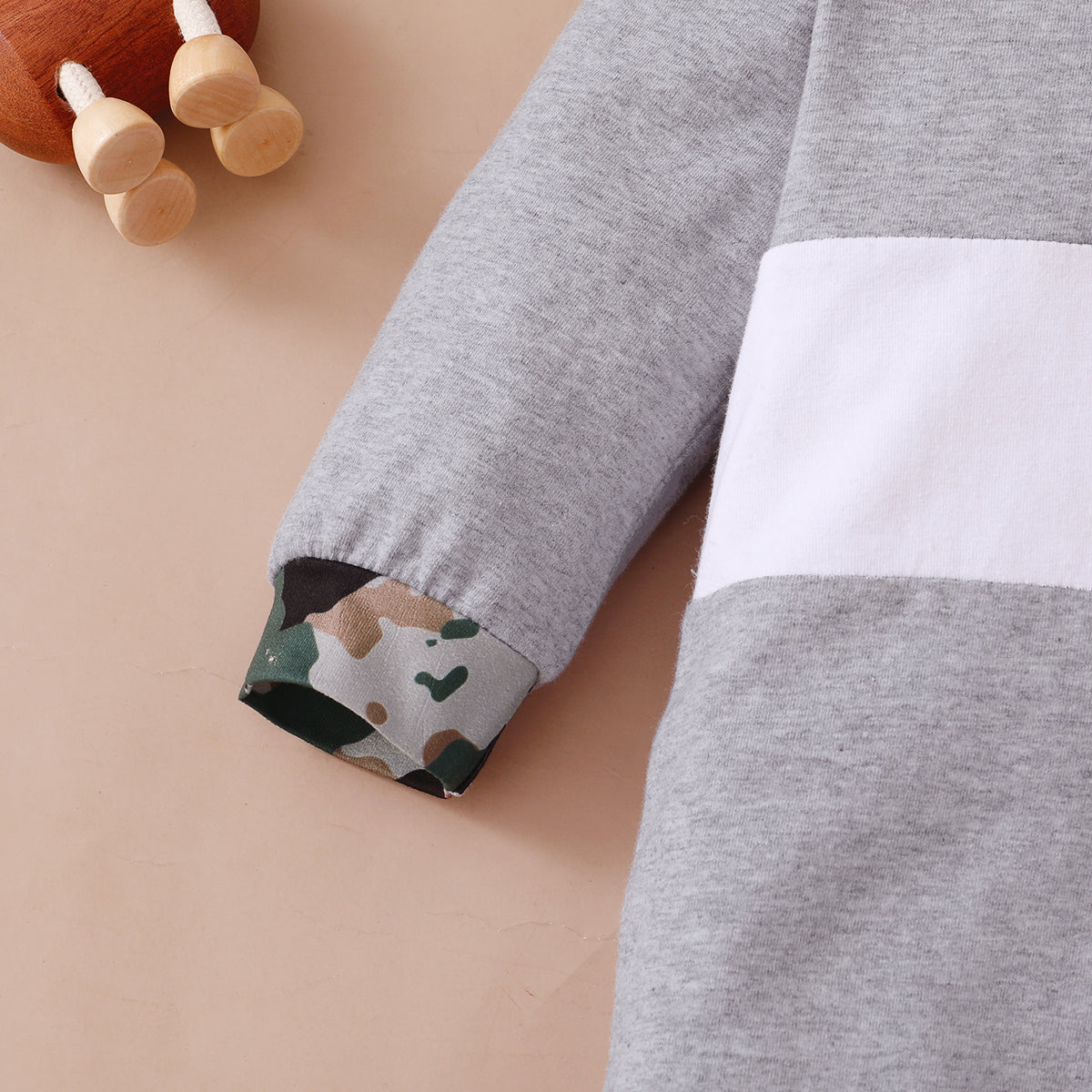 2pcs Baby Camouflage Color Block Splicing Grey Cotton Lapel Long-sleeve Jumpsuit