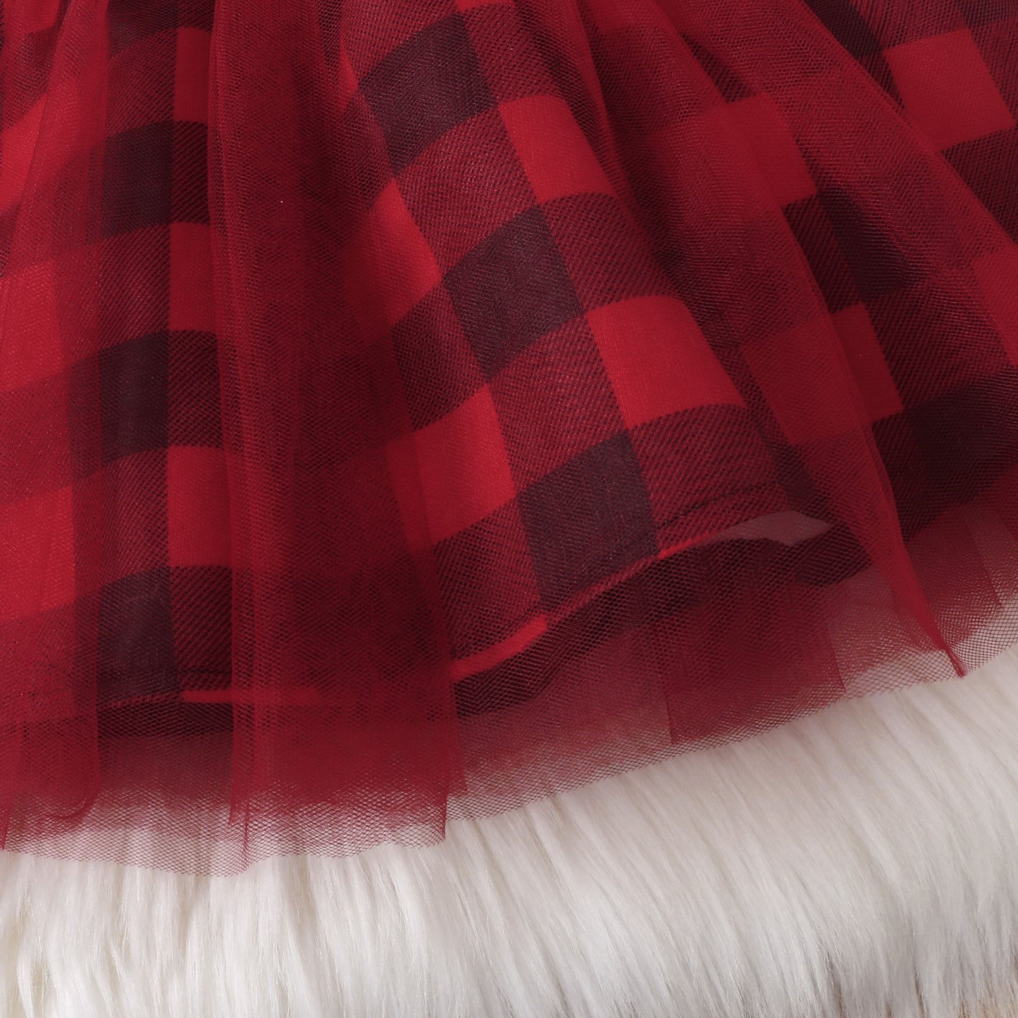 Christmas 3pcs Baby Tree and Letter Cotton Long-sleeve Red Plaid Mesh Dress and