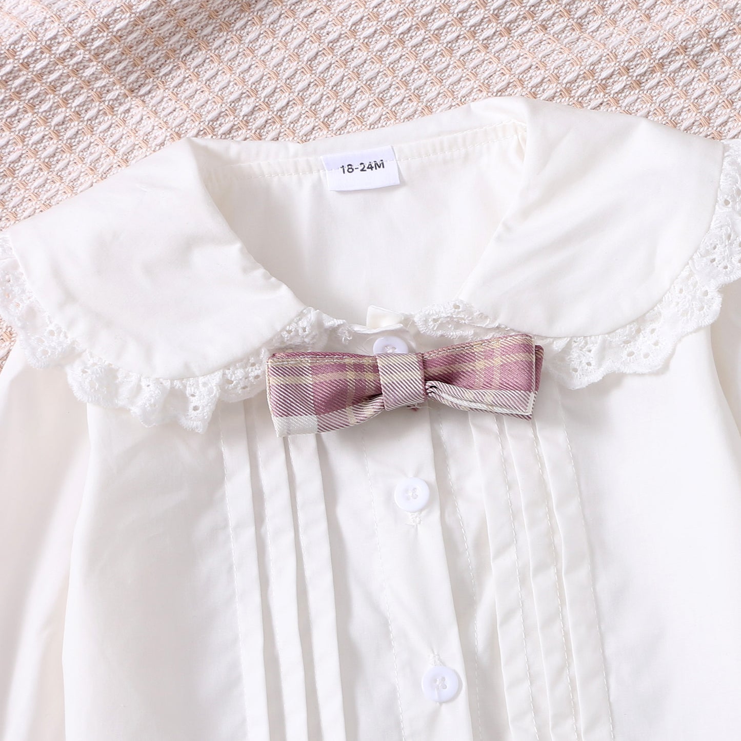 2-piece Toddler Girl Doll Collar Bow tie Schiffy Button Design Long-sleeve White