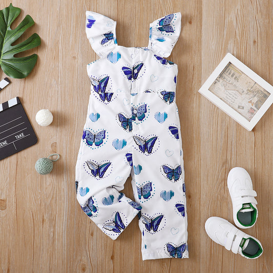 Toddler Girl Floral Butterfly Print Jumpsuit