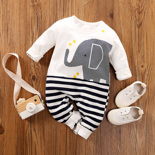 Baby Elephant Print Stripe Romper