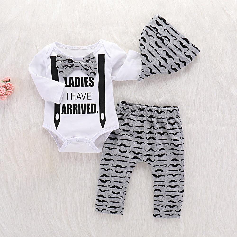 Baby Boy "Ladies I have Arrived" Captioned Romper Set with Matching Hat