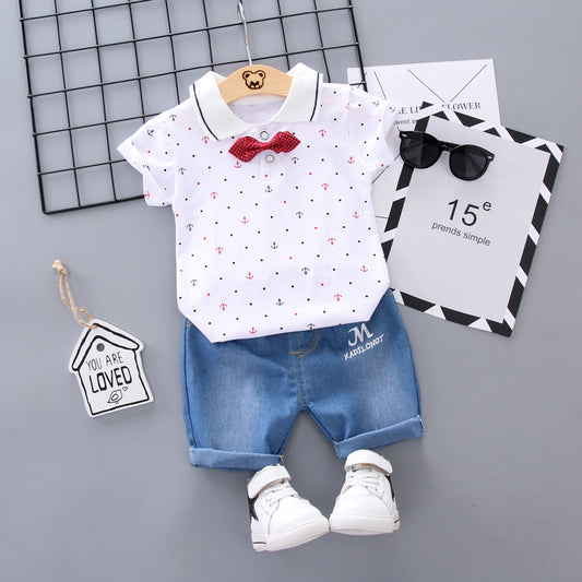 Baby Boy Classic Summer Set with White Tshirt & Denim Shorts